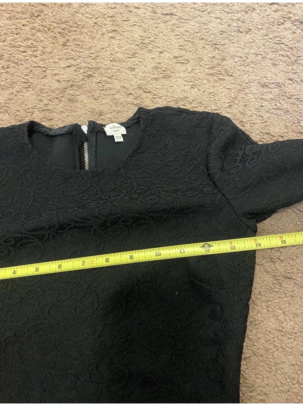 Aritzia Wilfred Mignonne Dress Black Jacquard Sheath Short Sleeve XXS $125 - Picture 8 of 11
